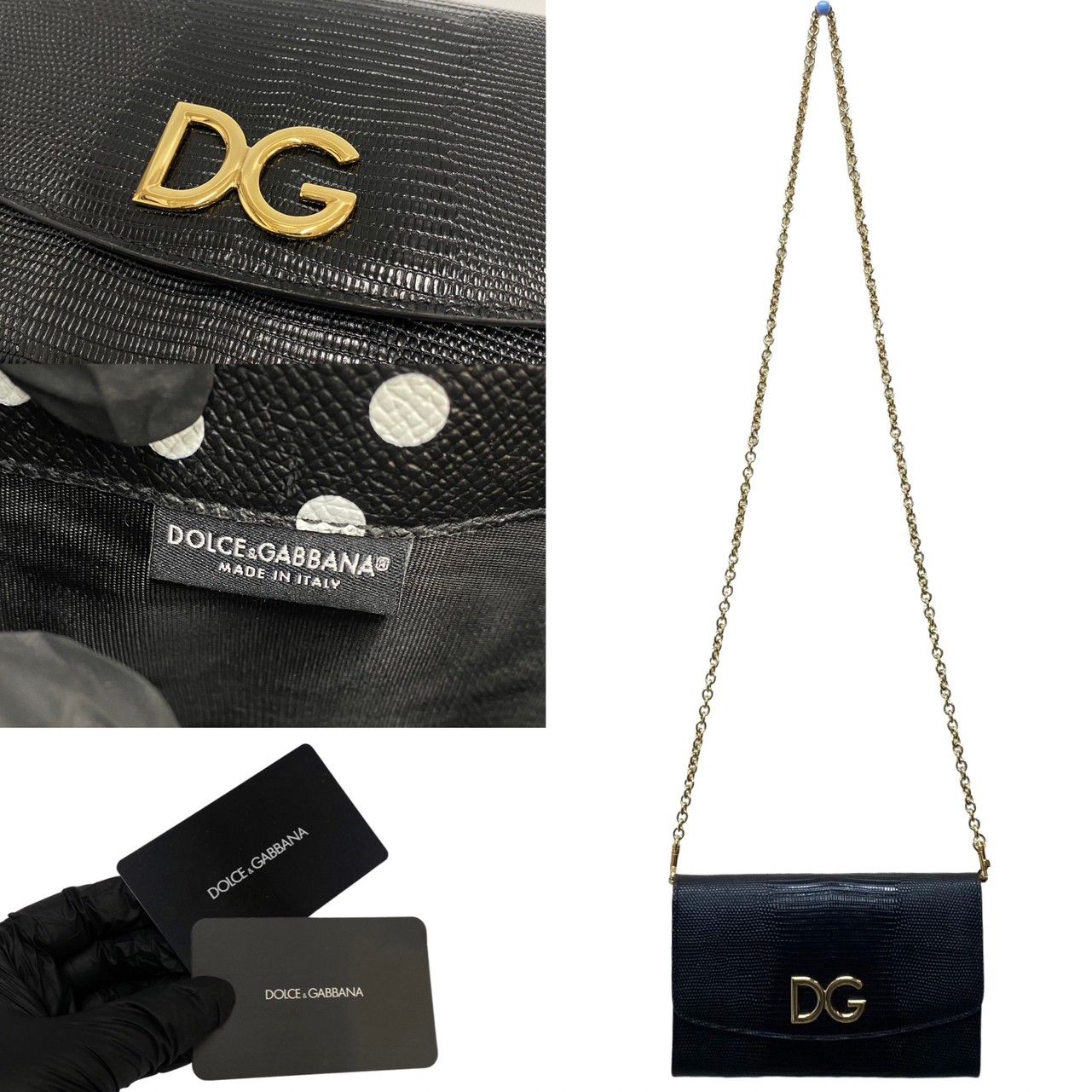 未使用保管品 DOLCE&GABBANA ドルチェアンドガッバーナ DG ロゴ 金具 レザー チェーン 2way ショルダーバッグ クラッチ ブラック  59933