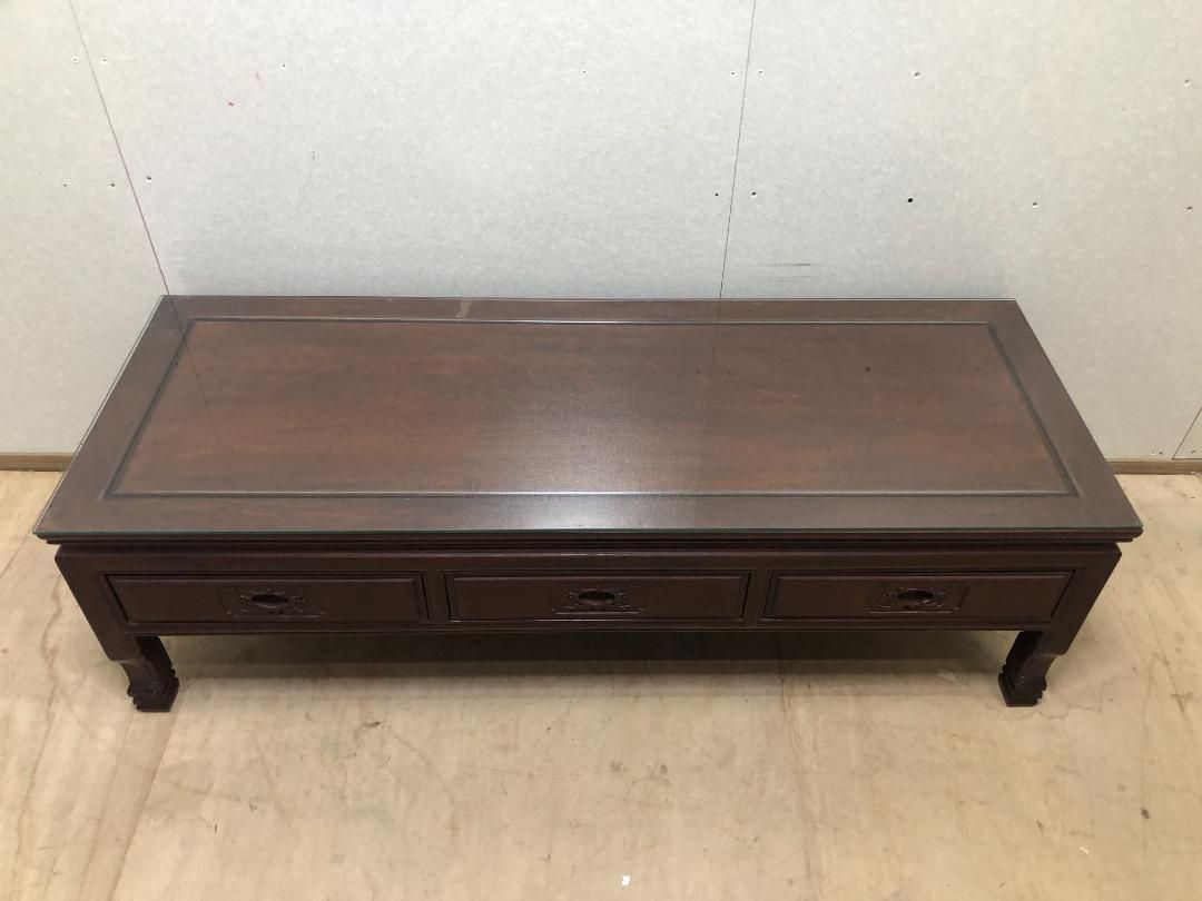 紫檀 唐木家具 無垢材センターテーブル引き出しローボードTV