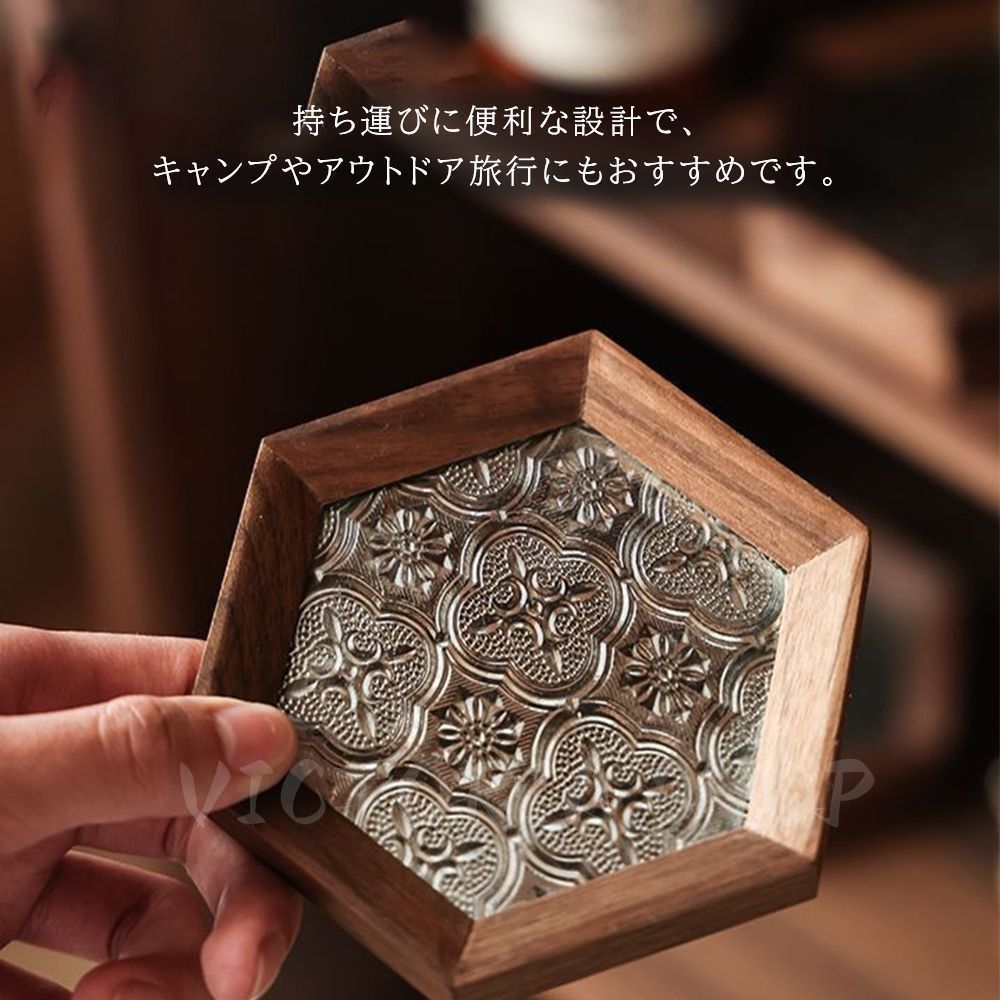 トレー 2枚 茶席 未使用 トレイ 花海堂柄付き ガラス 胡桃の木