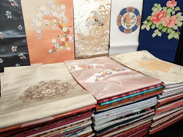 平和屋本店□名古屋帯 まとめて100点 人物 蝶 菊 花柄 手描き 金