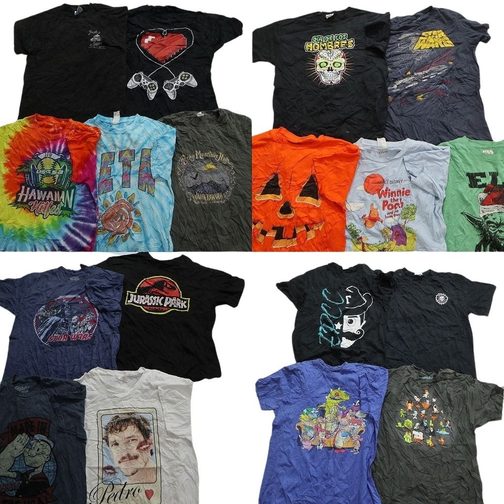 古着卸 まとめ売り カラーmix プリント 半袖Tシャツ 19枚セット (メンズ S /Ⅿ ) キャラクター タイダイ スカル 映画 ディズニー MS7988