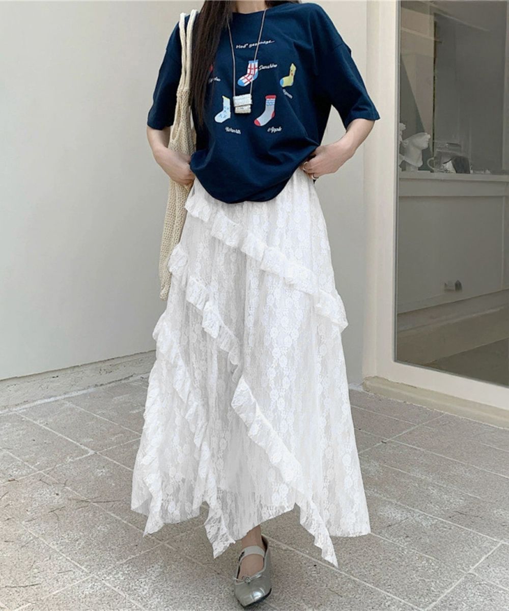 ふわふわ】新品レースがかわいい白ティアードスカートm060