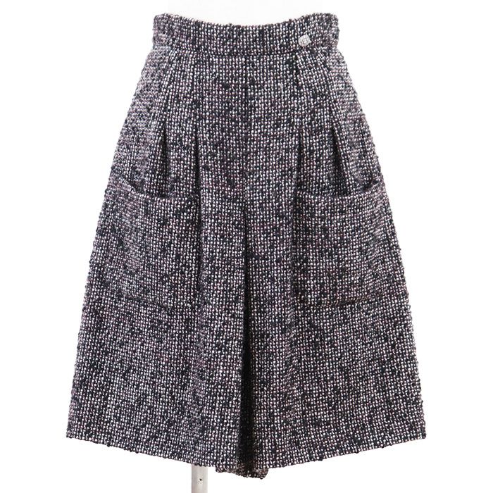 CHANEL シャネル ツイードスカート P44259 ロゴ COCOマークチャーム ウール × アルパカ Aライン 台形 膝丈 ボトムス レディース サイズ 36 バーガンディ ブラック フランス製 カール ラガーフェルド期