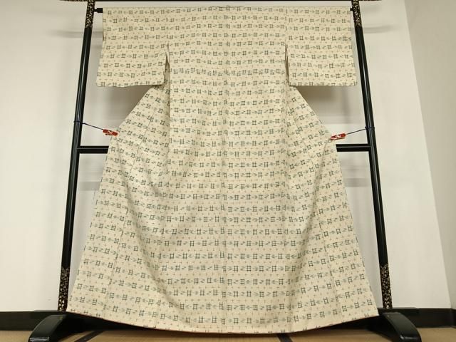 平和屋着物●上質な紬　井桁絣　正絹　逸品　AABC0049zg 平和屋着物○上質な紬 井桁絣 正絹 逸品 AABC0049zg