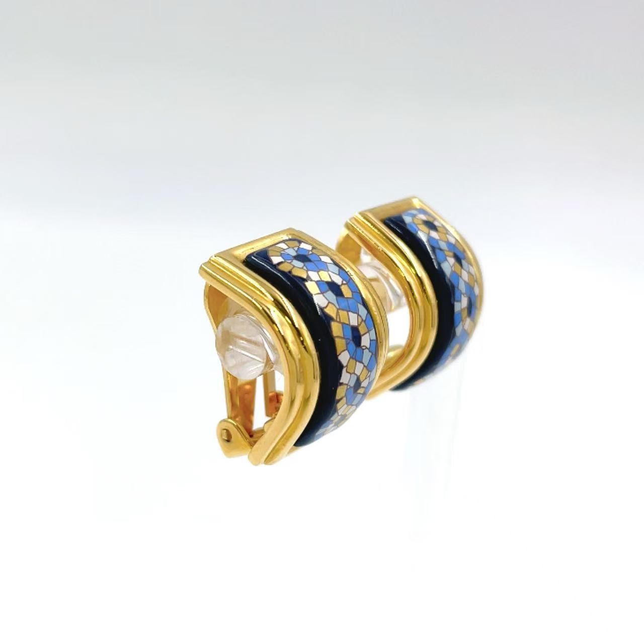 HERMES エマイユ 七宝焼 メタル マルチ イヤリング ゴールド