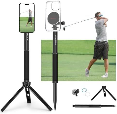 ♥ ゴルフ三脚 一脚 磁気ゴルフフィルムスティック 52インチ 調節 アルミニウム ゴルフスイングトレーニング補助具 iPhone Android 携帯電話 アクションカメラ Insta Gopro対応