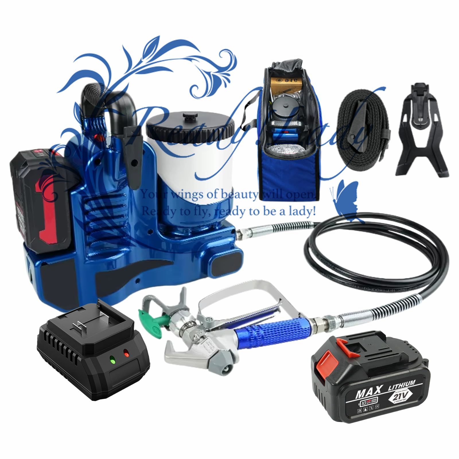 500W コードレスエアレススプレー機 1.1L|分高圧塗装機 1*21V リチウム電池付き 6 速度調整 |1.2L ホッパー|最大圧力 15Mpa 電気住宅塗装機
