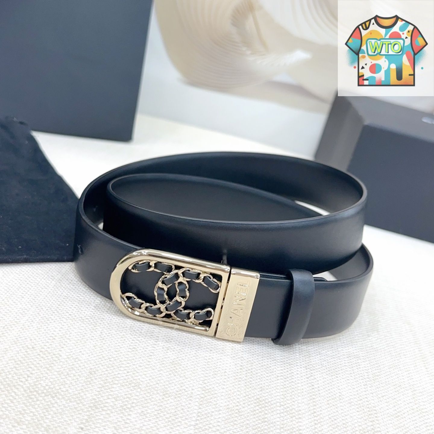 値下げしました！CHANEL レザーベルト90センチ　正規品 CHANEL シャネル/レザーベルトココマーク/ブランドアクセサリー
