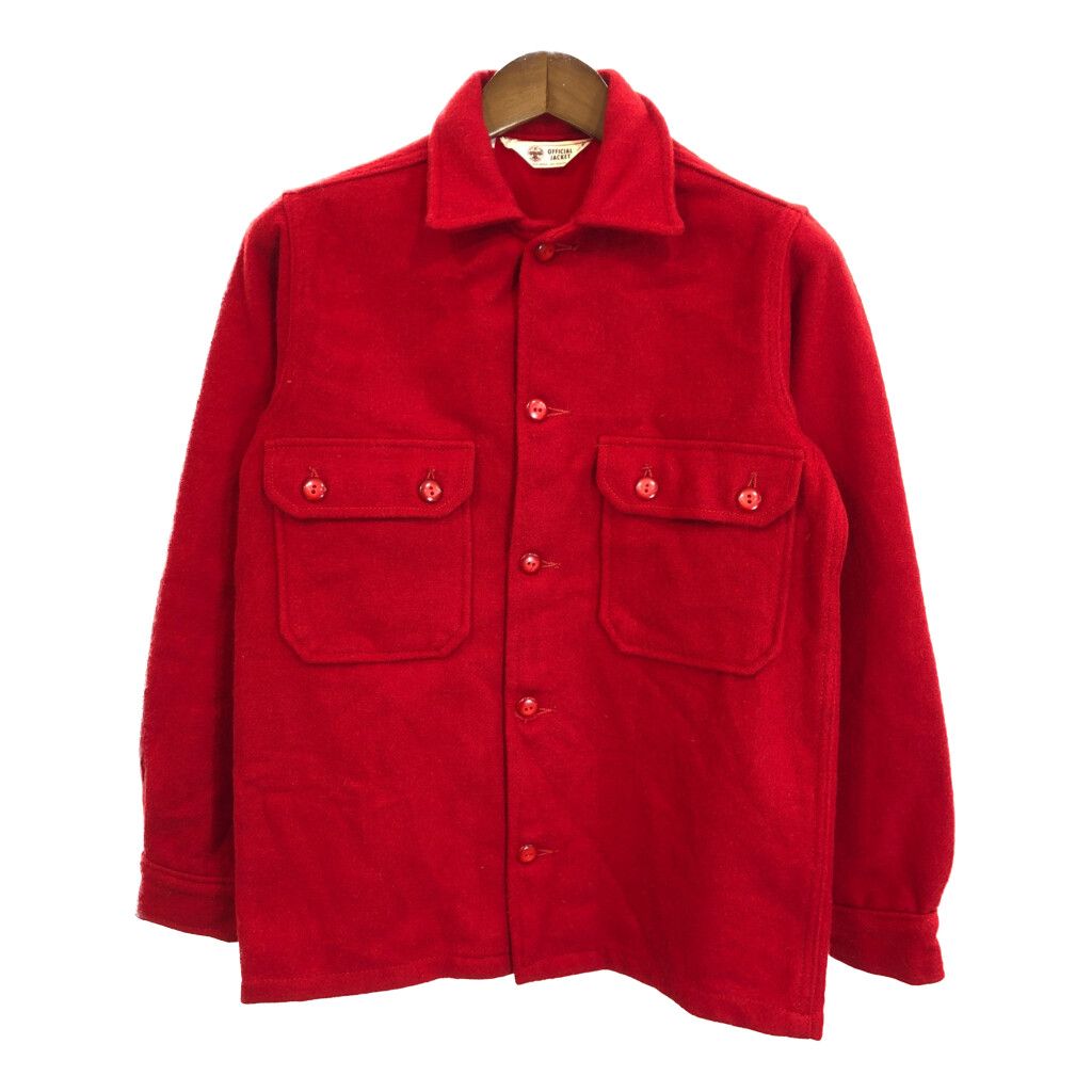 70年代 BOY SCOUTS OF AMERICA ボーイスカウト ウールシャツ レッド (メンズ 18) 中古 古着 R7642