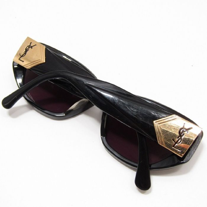 SAINT LAURENT サングラス 革ケース付き ブラック パープル系レンズ 併売商品※◇中古◇YVES SAINT LAURENT【イヴサンローラン