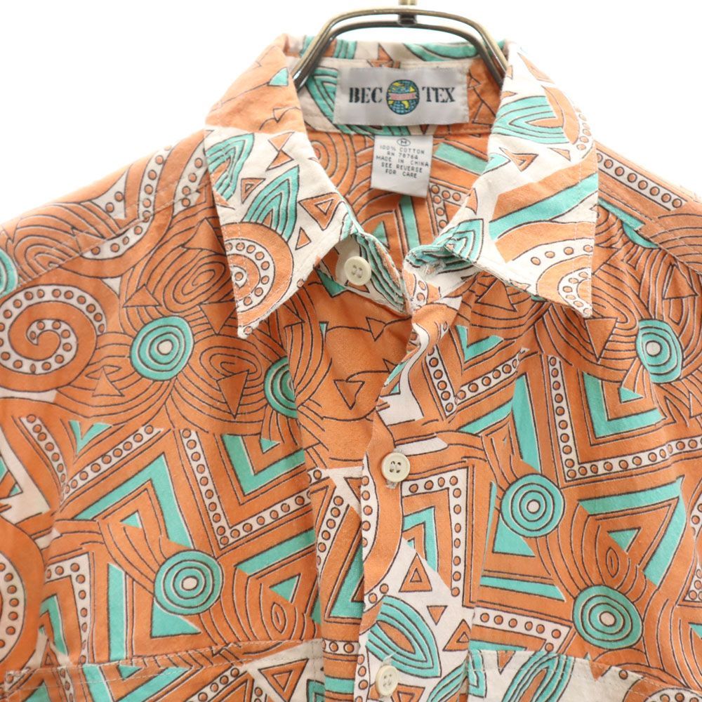 オプション品 BECOTEX 90s オールド 総柄 半袖 シャツ M オレンジ メンズ 古着