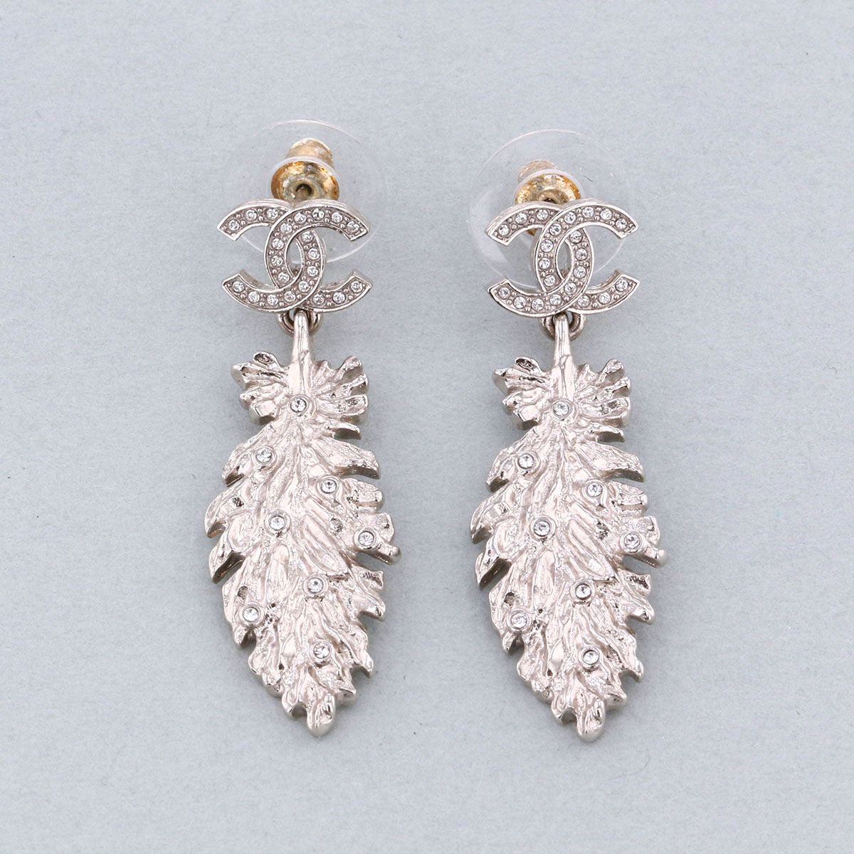 CHANEL シャネル ココマーク フェザーモチーフ ピアス ラインストーン ピアス ABF701 レディース メタル シルバー