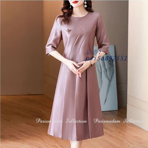 ドット柄ワンピース グリーン系 ひざ下丈 上品 切り替えタックフりぼんタイ 長袖 Mから4L 大きいサイズ有 送料無料お出かけ20代30代40代50代60代 pai5a892551