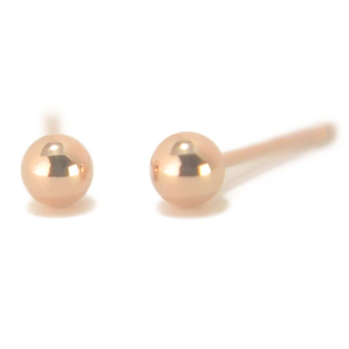 数量 ニッケルフリー 1ペア両耳販売 18金 yokomountain K18 ボールピアス ダブルロックキャッチ 3mm K18PGピンクゴールド丸玉ピアス