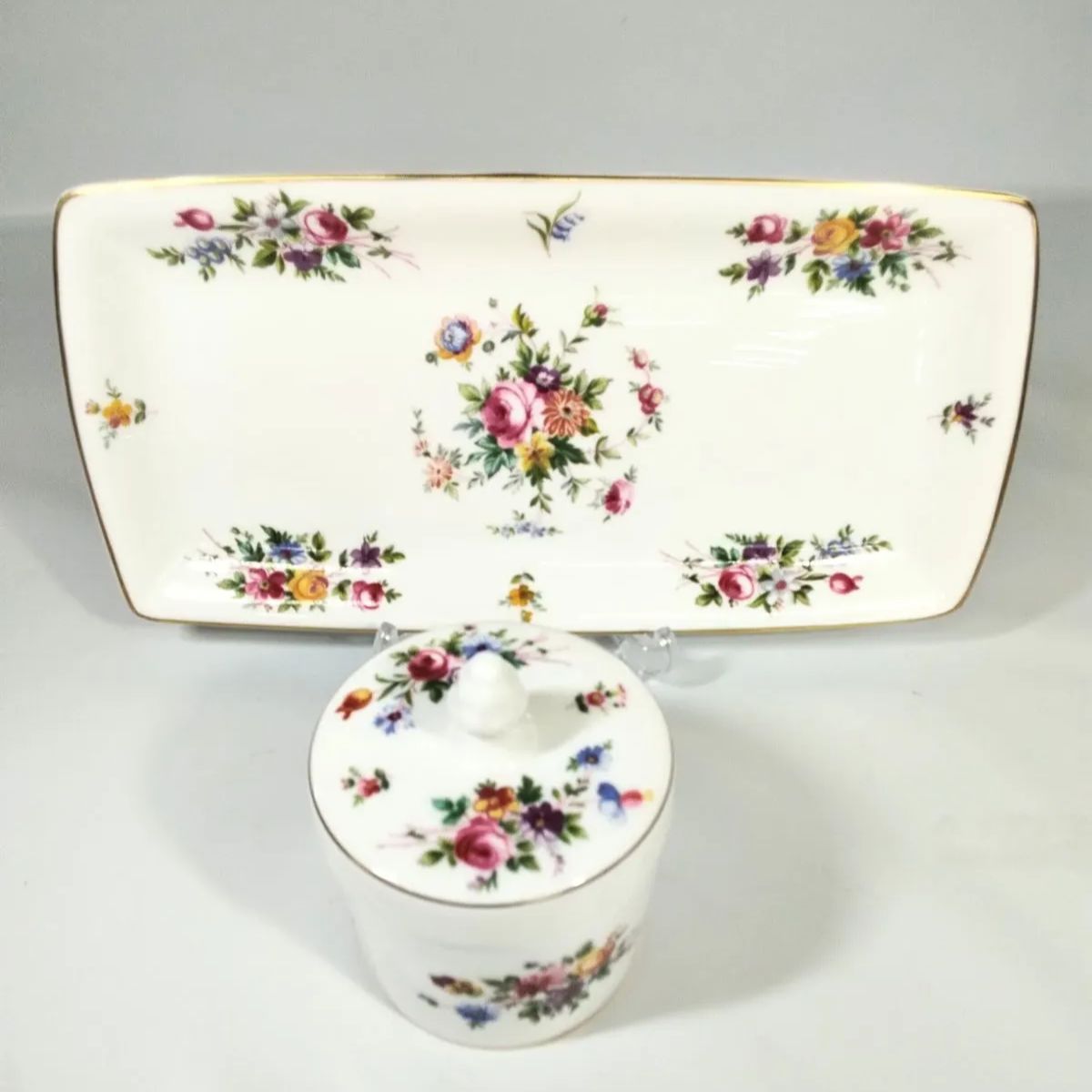美品】MINTON ミントン マーロウ シュガーポット＆トレー セット 花柄