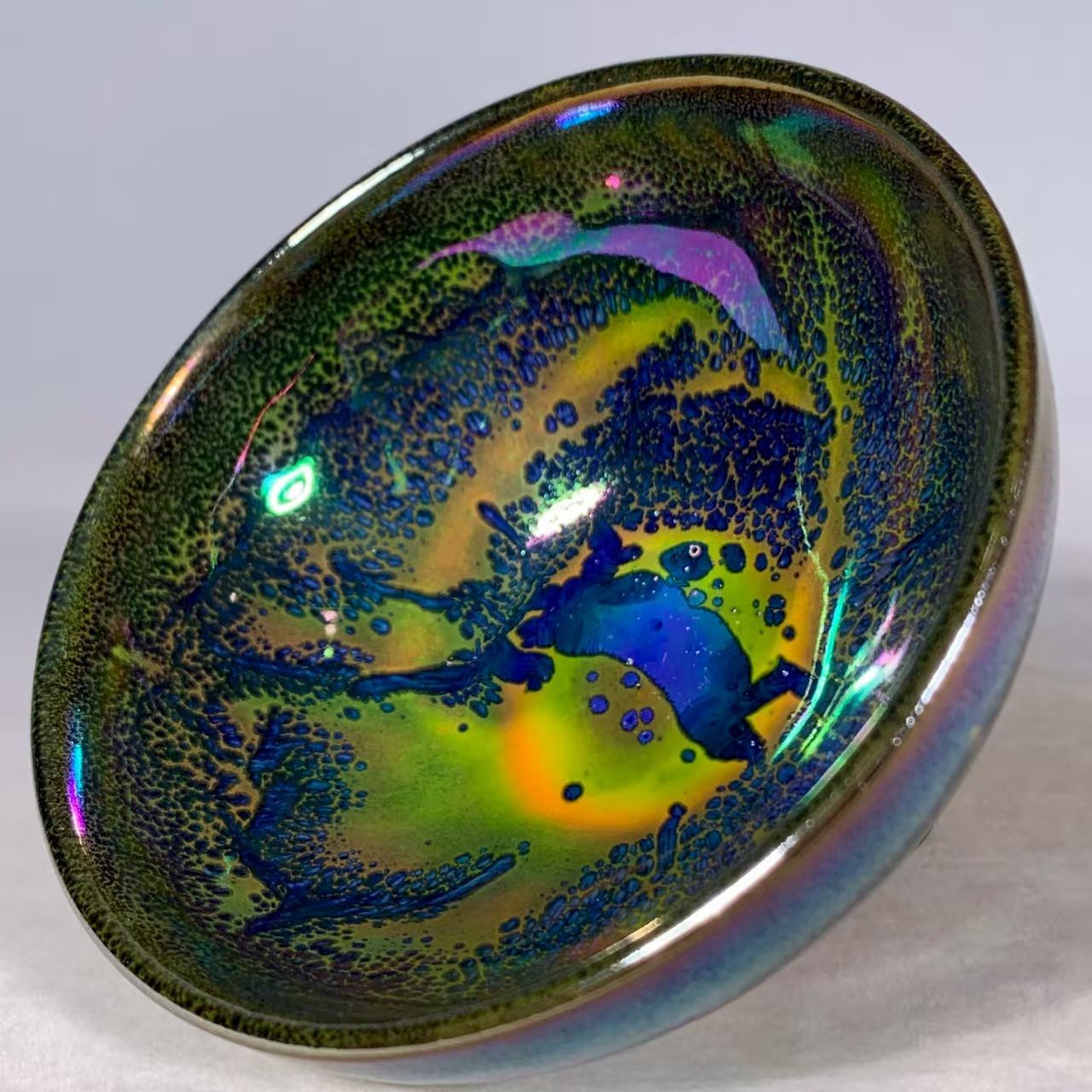 中国時代物.旧蔵.宋建窯盞. 窯変釉.七色です天目茶碗.茶道具.古美術.古