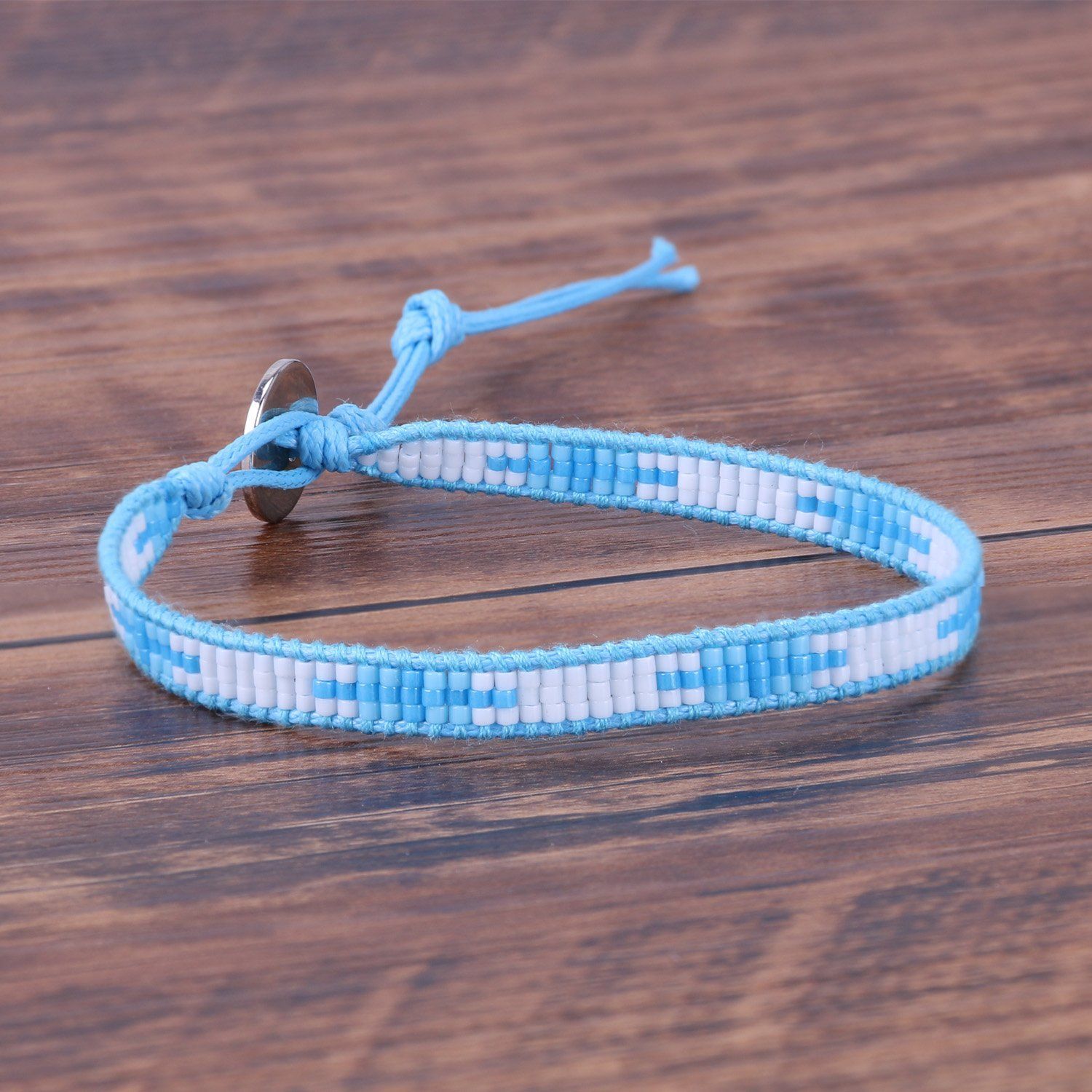 -E 腕輪 手作り レザー バングル 革紐 ビーズ ブレスレット ラップ シングル KELITCH