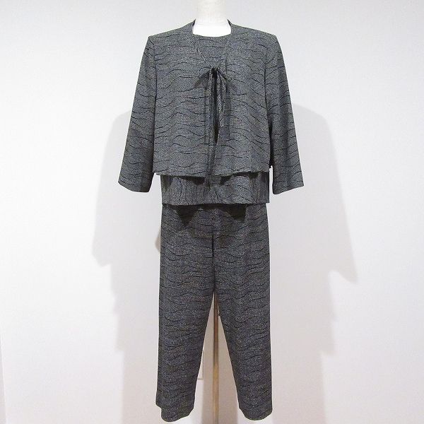 anc シセンドウ 詩仙堂 セットアップ パンツスーツ スリーピース 黒 白 ちりめん 総柄 日本製 レディース 948251