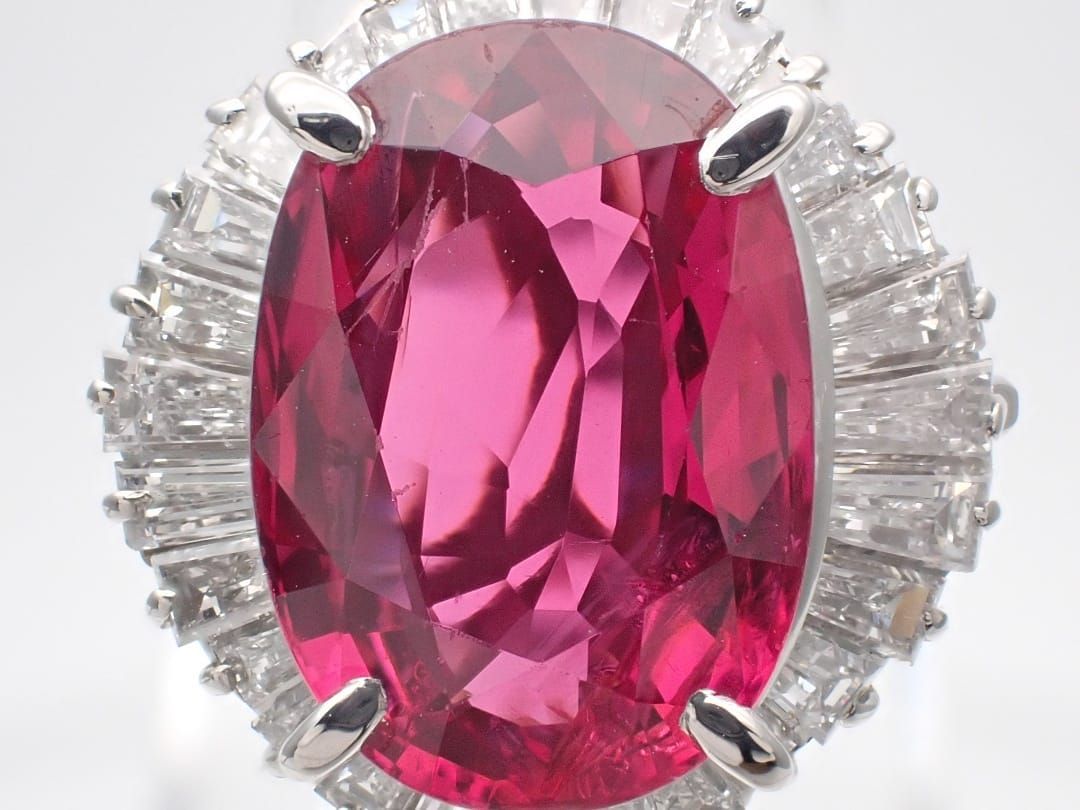 PT900 プラチナ ダイヤ取巻き スピネル リング 5.23ct D1.69ct 9号  