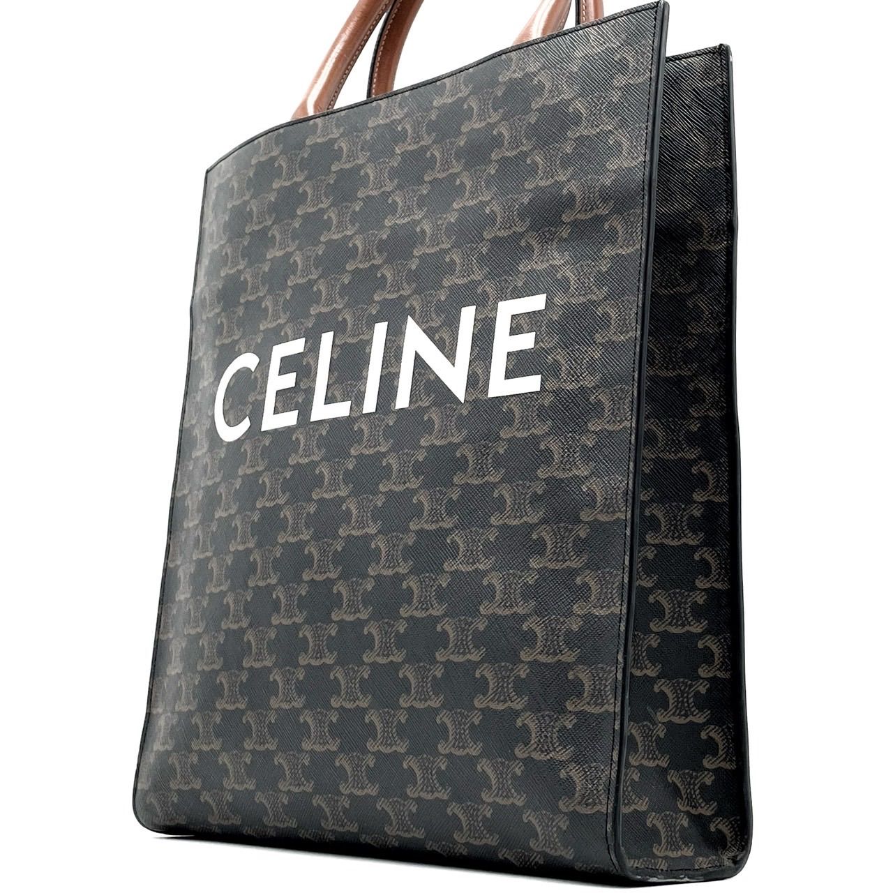 ✨希少品✨ CELINE セリーヌ トートバッグ ハンドバッグ バーティカル カバ スモール トリオンフ 総柄 デカロゴ ゴールド金具 カーフスキン  ヌメ革 ユニセックス レディース メンズ ブラウン 茶色 - メルカリ