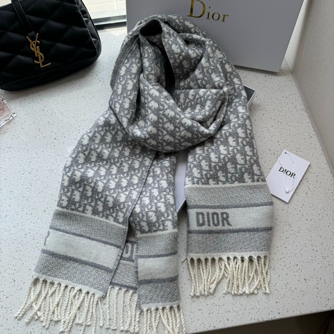 Dior マフラー スカーフ オブリーク フリンジ ロゴ ショール ストール  
