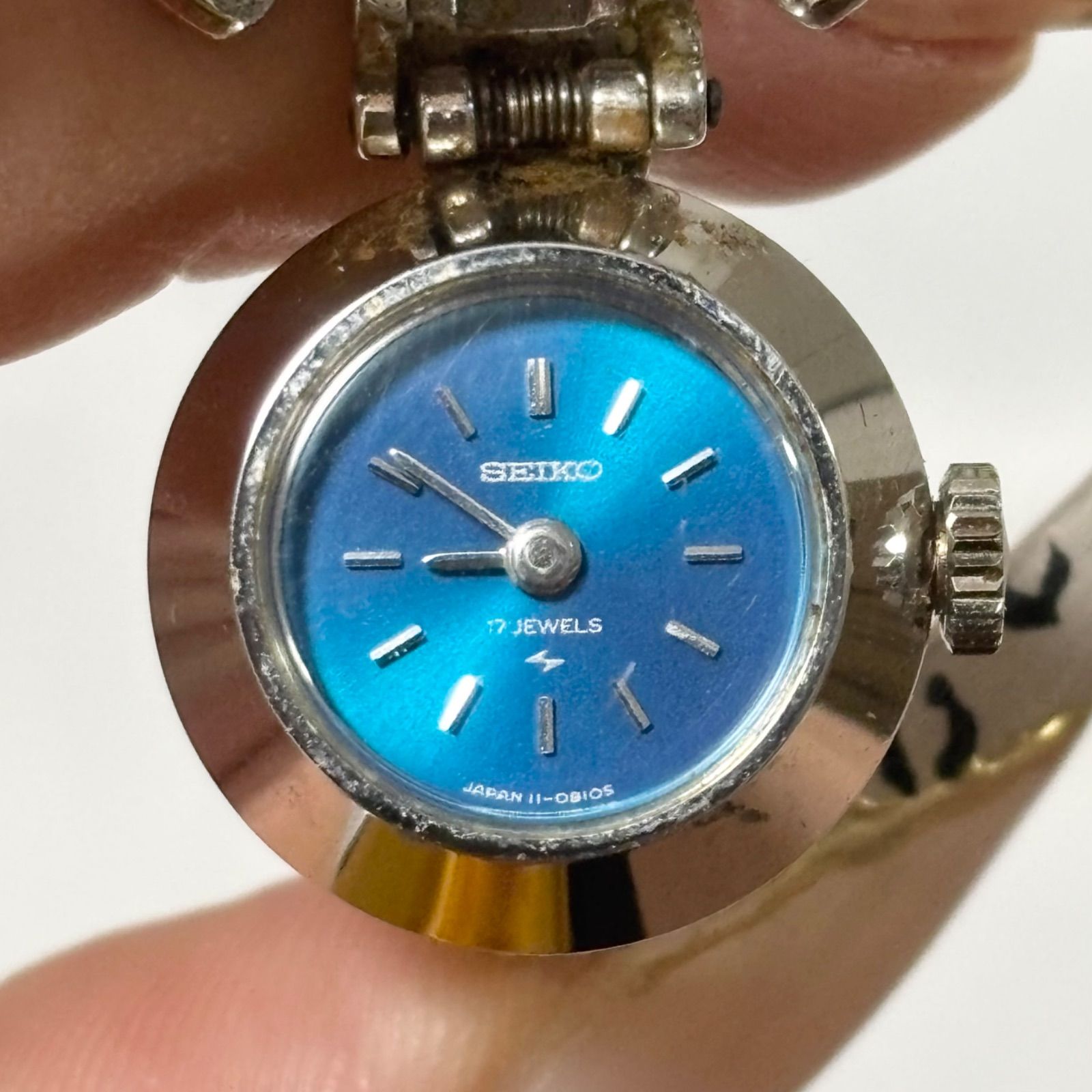 SEIKO セイコー リングウォッチ 指輪型時計 11-0460 17石 シルバー×ブルー 手巻き腕時計 動作品 稼働品 品