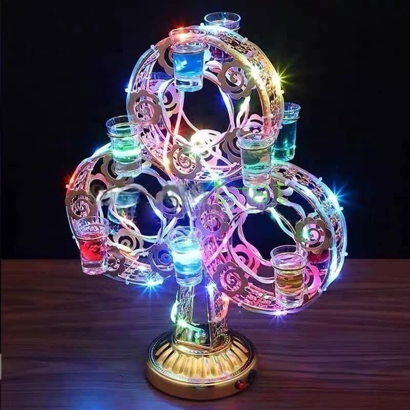 コカボムタワー テキーラ観覧車 ワイングラスホルダーLED酒ボトルの表示棚 トランプ柄の形状デザイン充電式カクテルグラスホルダカラフルな