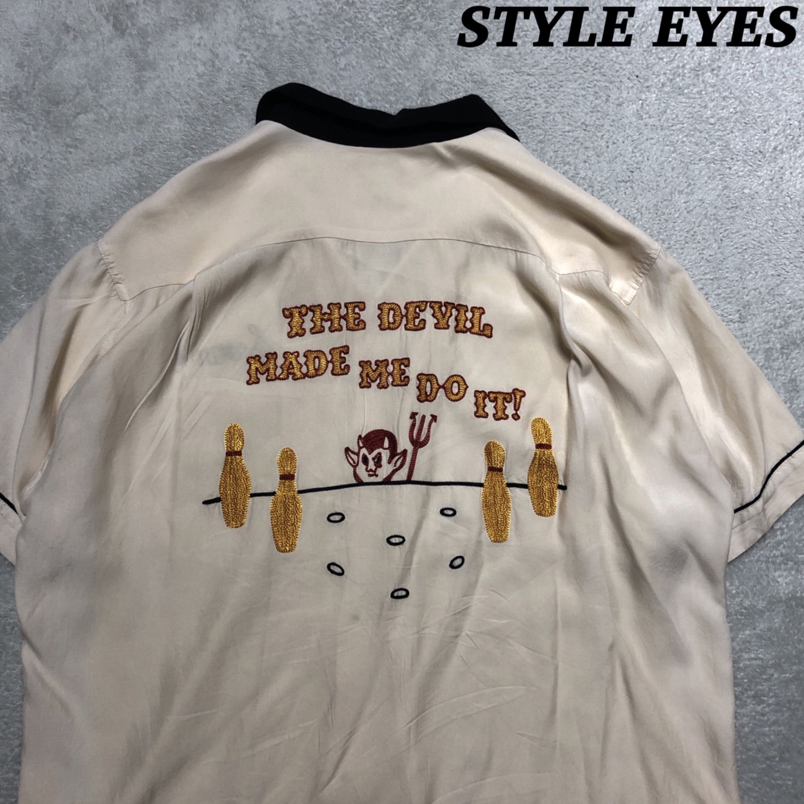 中古】STYLE EYES ボーリングシャツ スカル刺繍 ネイビー サイズ
