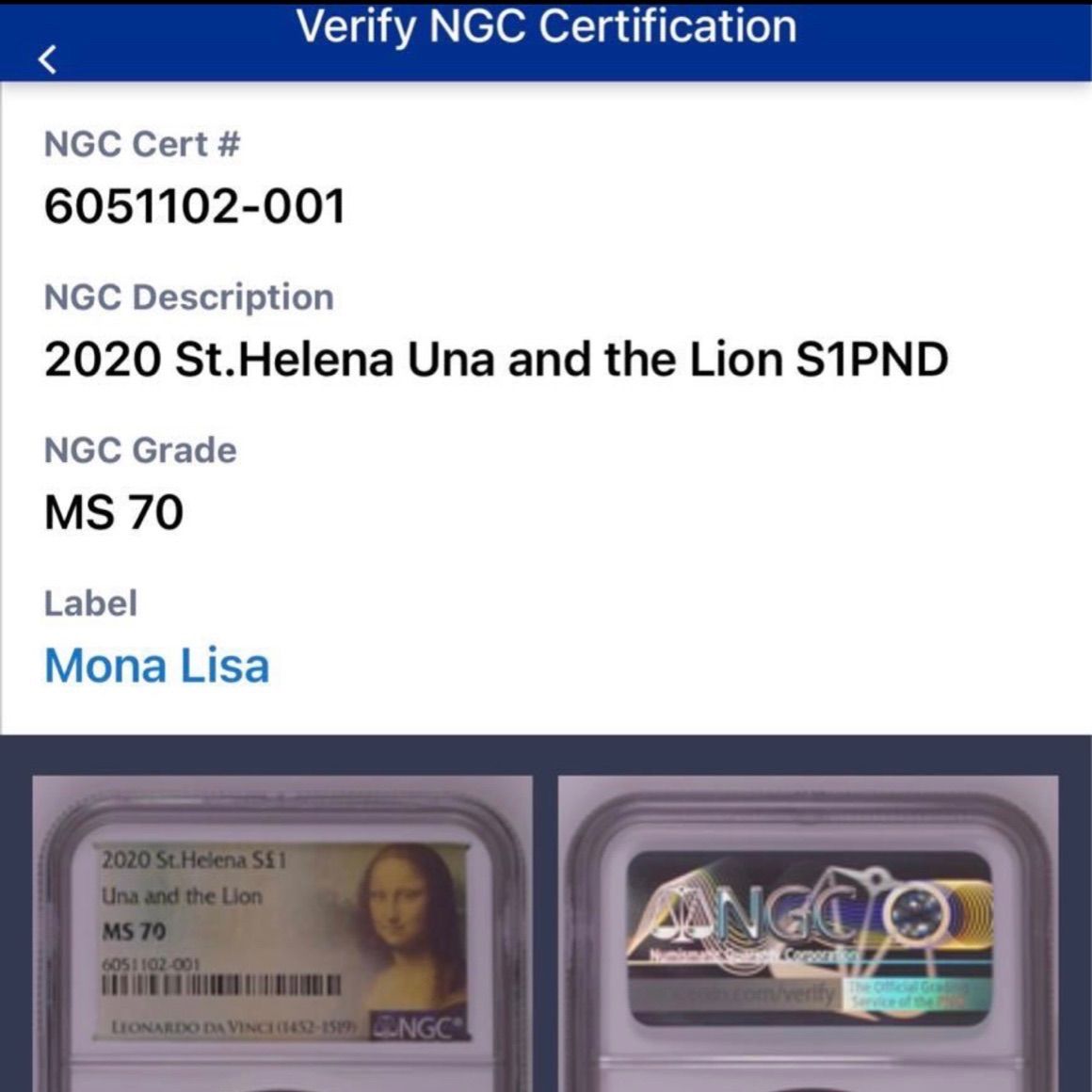 最高鑑定】2020年 ウナ ライオン モナリザ 銀貨 ウナとライオン 1オンス