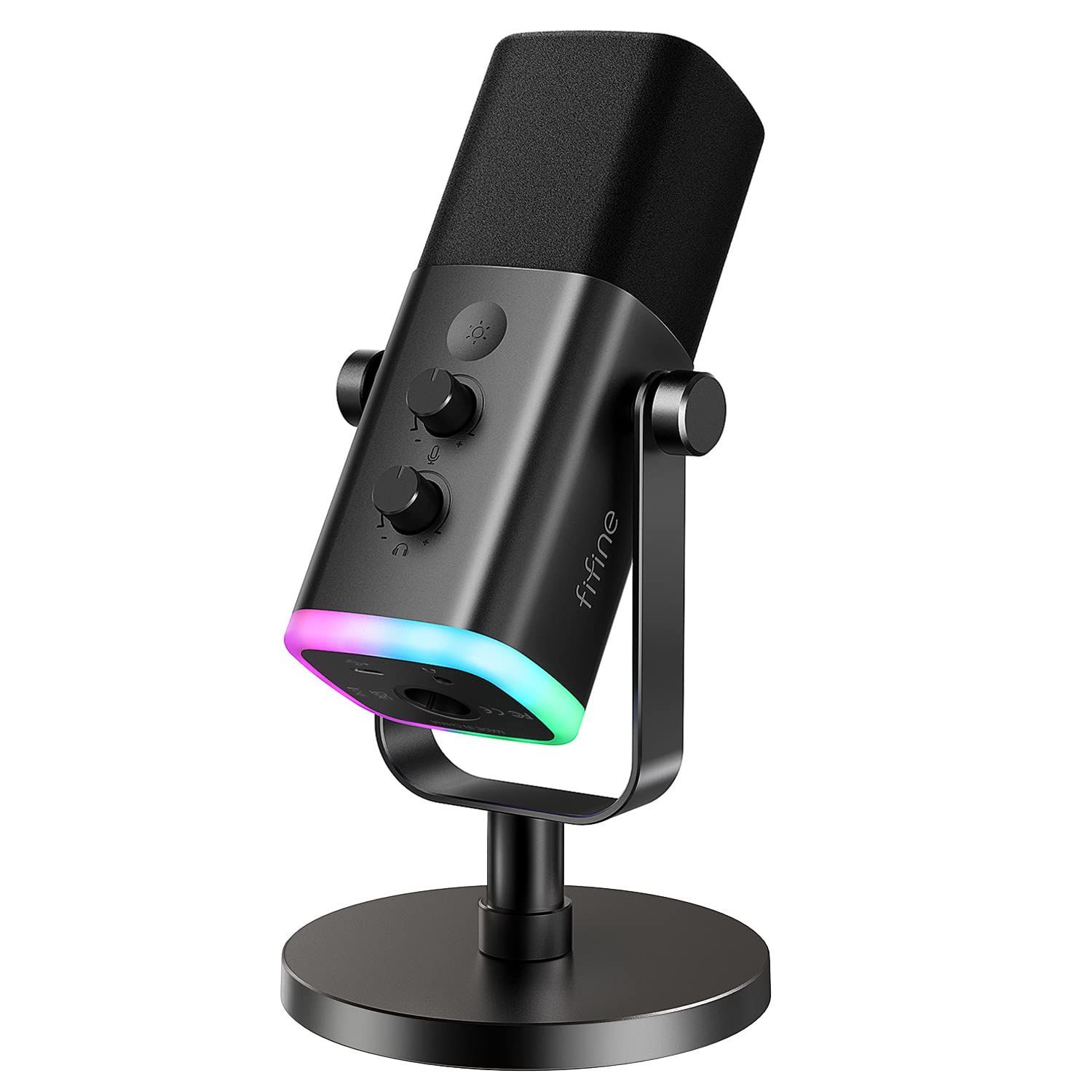 FIFINE スタンドアロンマイク 単一指向性 ダイナミックマイク ミュートボタン RGBイルミネーションスイッチ 音量調節 ヘッドフォン端子付き PCマイク プレステ対応 サウンドカード ミキサー対応 ポッドキャスト 配信用 ゲーマー コンテンツクリエイ