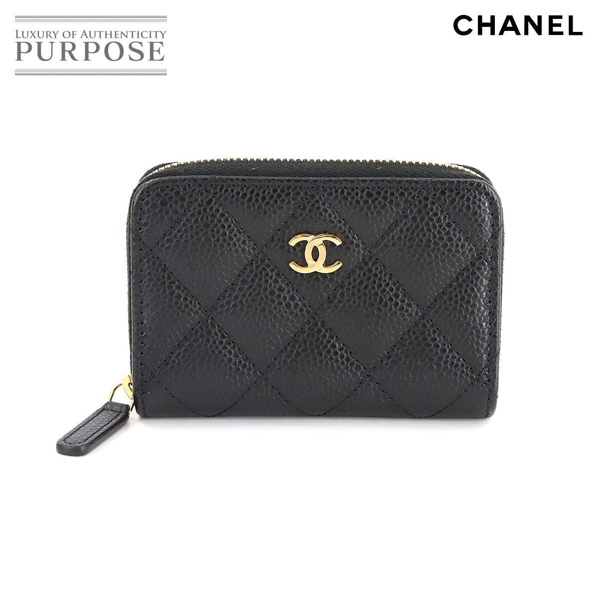 【美品】シャネル キャビアスキン ゴールド金具　コインケース　ココマーク CHANEL シャネル マトラッセ ココマーク ゴールド金具 コイン
