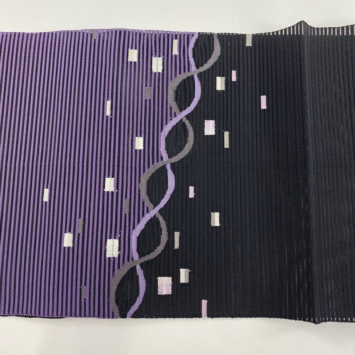名古屋帯 美品 秀品 夏帯 絽 幾何学模様 黒 正絹 【中古