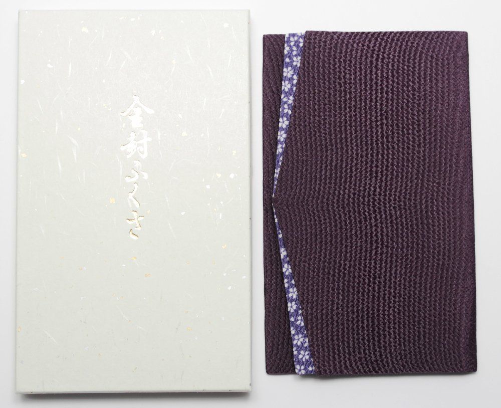 紫 箱入り 金封ふくさ ちりめん桜小紋 袱紗 丸全