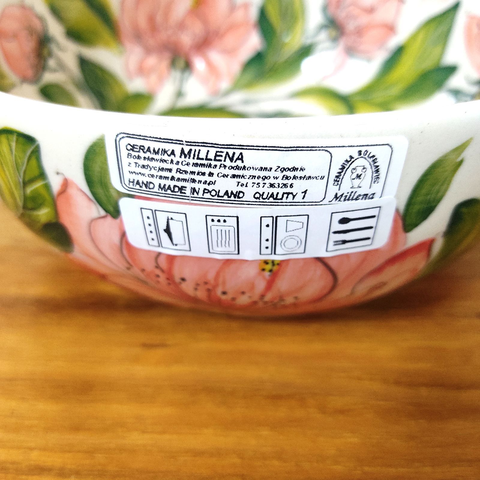 直径18cm 容量1L 大ボウル ピンクの芍薬模様 ミレナ社製 ポーランド