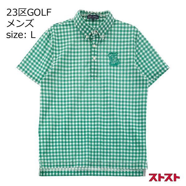 23区GOLF ゴルフ 半袖ポロシャツ ボタンダウン チェック柄 グリーン系 L [240001891449]#