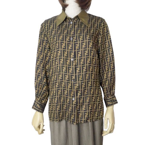 FENDI vintageズッカ柄シャツブラウス（茶） - メルカリ