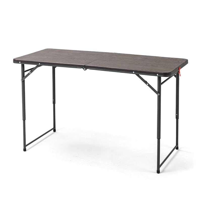 サンワダイレクト 折りたたみテーブル 幅122cm×奥行60cm 高さ53cm|74cm 耐荷重30kg アウトドア 樹脂天板 軽量6.3kg ブラウン 100-FD014M 0