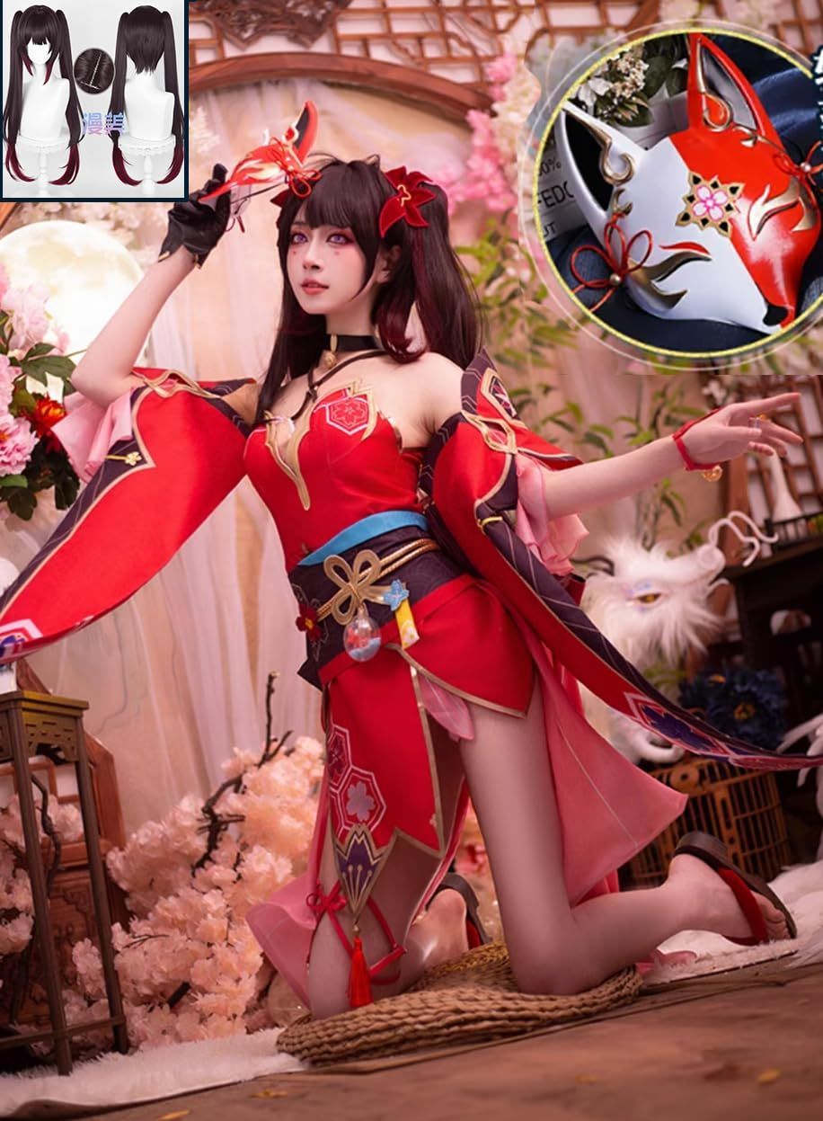 崩壊スターレイル 花火 コスプレ 業者性 XLサイズ ウィッグ、仮面、拳銃付き Amazon | [Sheruan] 花火 コスプレ 崩壊 スターレイルcosplayに
