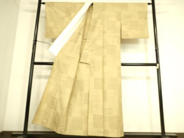 平和屋着物▽越後小絣 紬 単衣 十字絣 根啓織物 反端付き 正絹 逸品