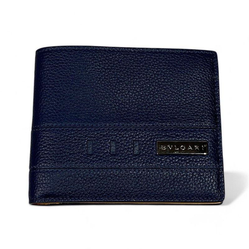 新品】BVLGARI ブルガリ 282821 レザー 二つ折り 財布 札入れ ネイビー