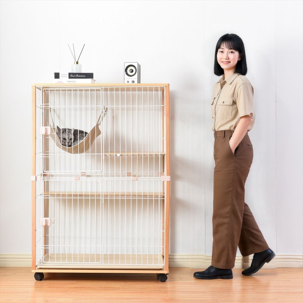 ★美品 PITS 木製 2段式キャットケージ ハンモック付き BTM 猫ケージ 2段 おしゃれ キャットケージ ハンモック付き