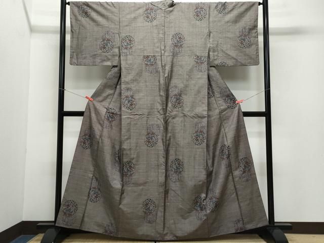 平和屋着物●本場大島紬 9マルキ 雪輪風景枝葉文 正絹 CAAZ0937vf