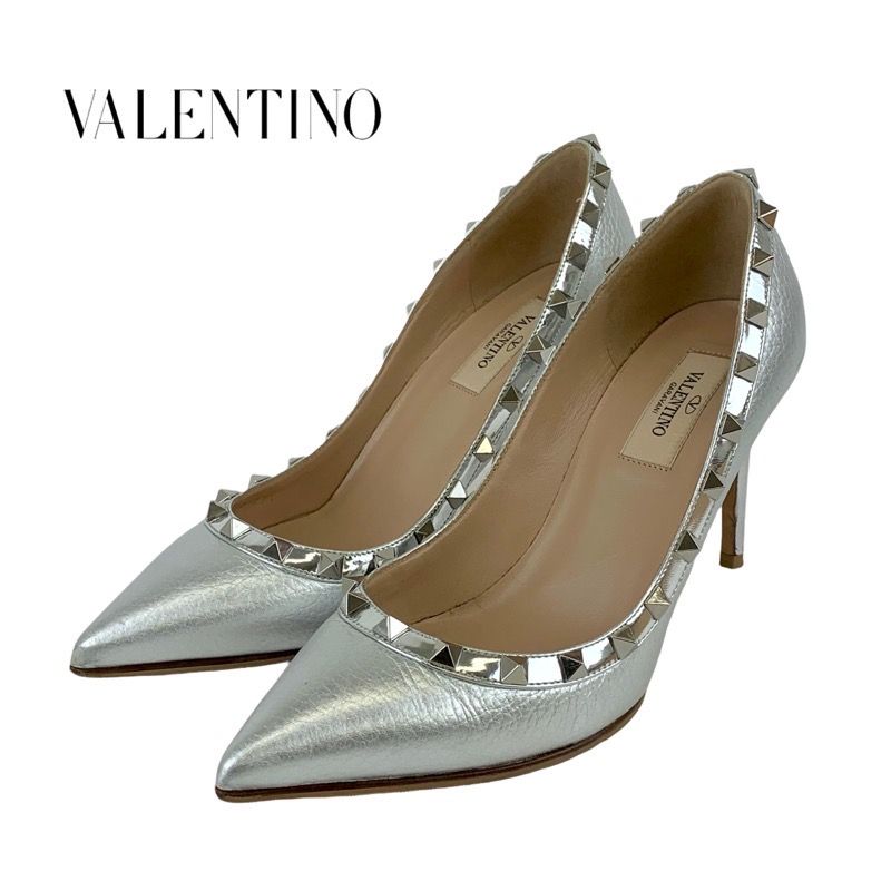 ヴァレンティノ VALENTINO パンプス 靴 シューズ レザー シルバー ...