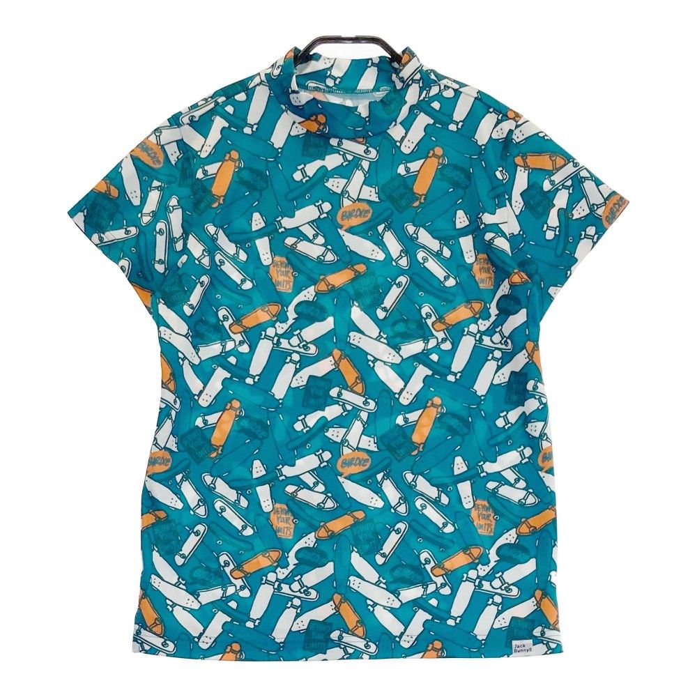 ジャックバニー ゴルフ レディース 総柄 半袖シャツ ホワイト×ブルー