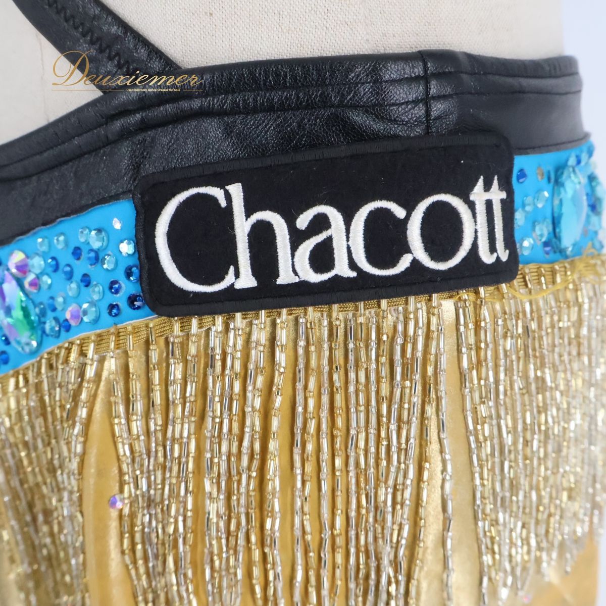CHACOTT - 【日本製 社交ダンス衣装】ゴールド Chacott チャコット ラテン ドレス ワンピース 金 青 水色 フリンジ デモ 競技用 小物 おしゃれ 日本製 社交ダンス衣装】ゴールド Chacott チャコット ラテン