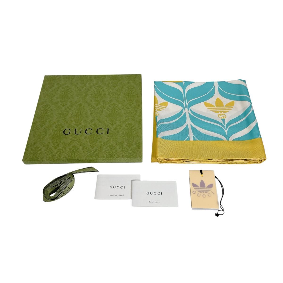 グッチ 716092 シルク100％ スカーフ アディダスコラボ スカーフ GUCCI イエロー×ブルー