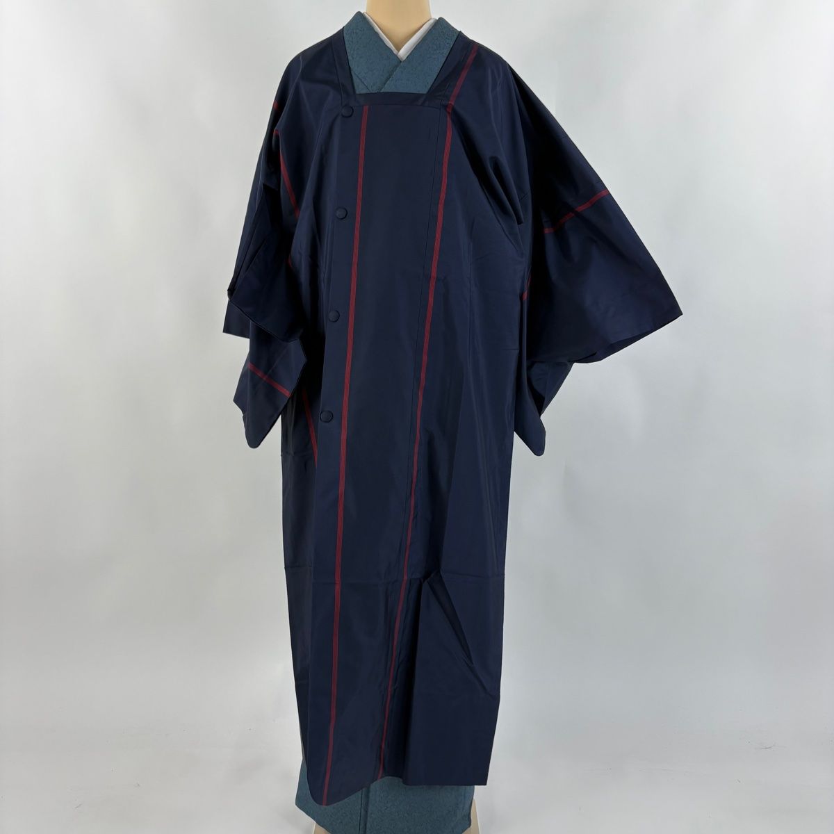 道行 身丈132.5cm 裄丈70.5cm L 和装コート 角衿 大島紬地 証紙 縦縞 濃紺 正絹 秀品