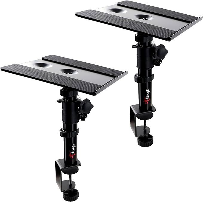 【在庫処分】Tlingtスピーカースタンド 卓上 小型 クランプ モニタースピーカースタンド 高さ22～36cm，角度-10～+10調整可能 天板24×22.5 cm 耐荷重15kg スピーカー台 クランプタイプで省スペース 