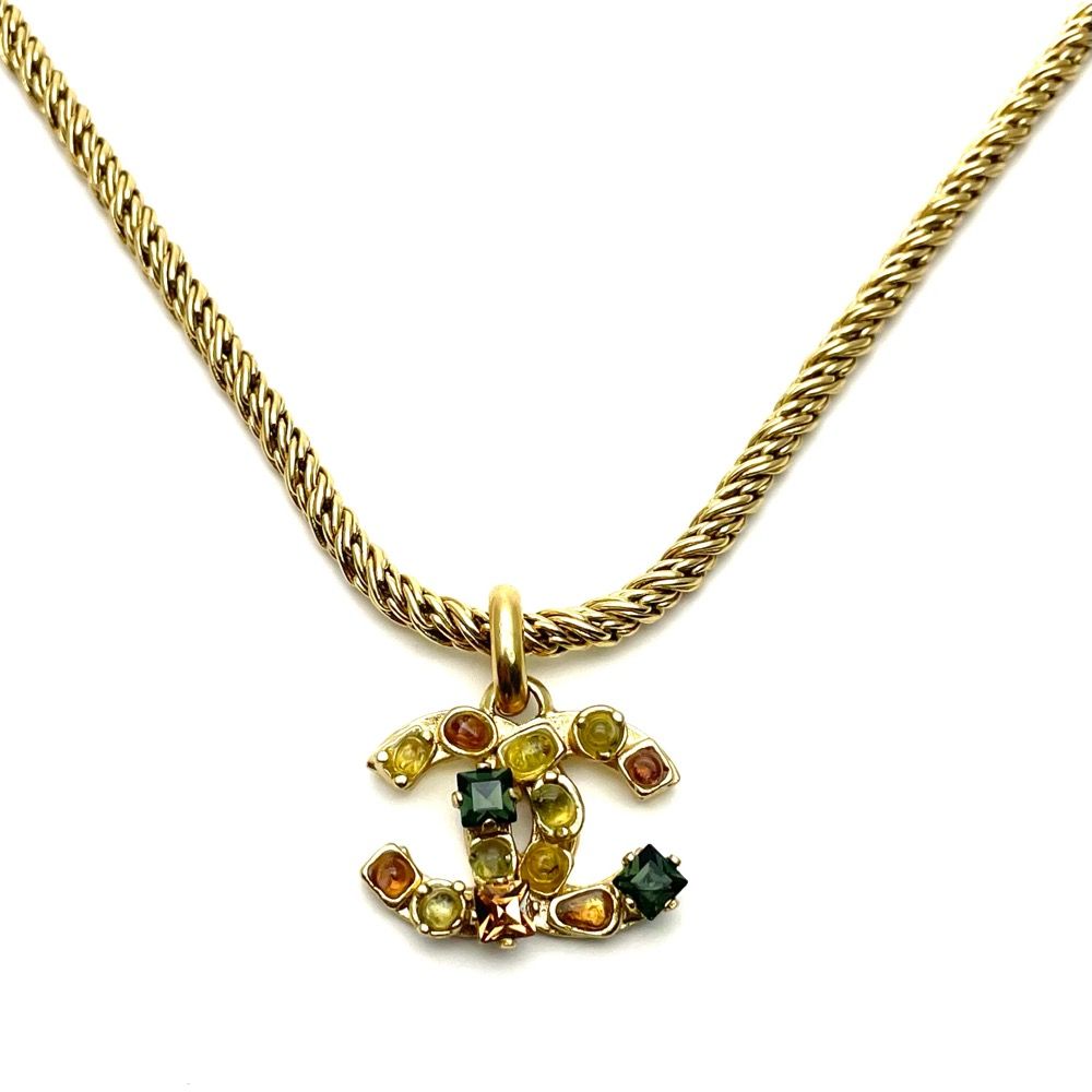 【美品】シャネル　ココマーク　マルチカラーストーン　ゴールド　ネックレス シャネル ネックレス レディース ココマーク ココ ゴールド