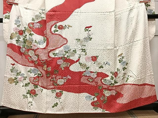 平和屋着物□訪問着 刺繍 流水花文 暈し染め 銀糸 正絹 逸品